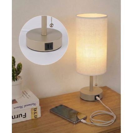 BRILAGI - Stona lampa sa USB priključkom TABLON 1xE27/25W/230V bež/bela