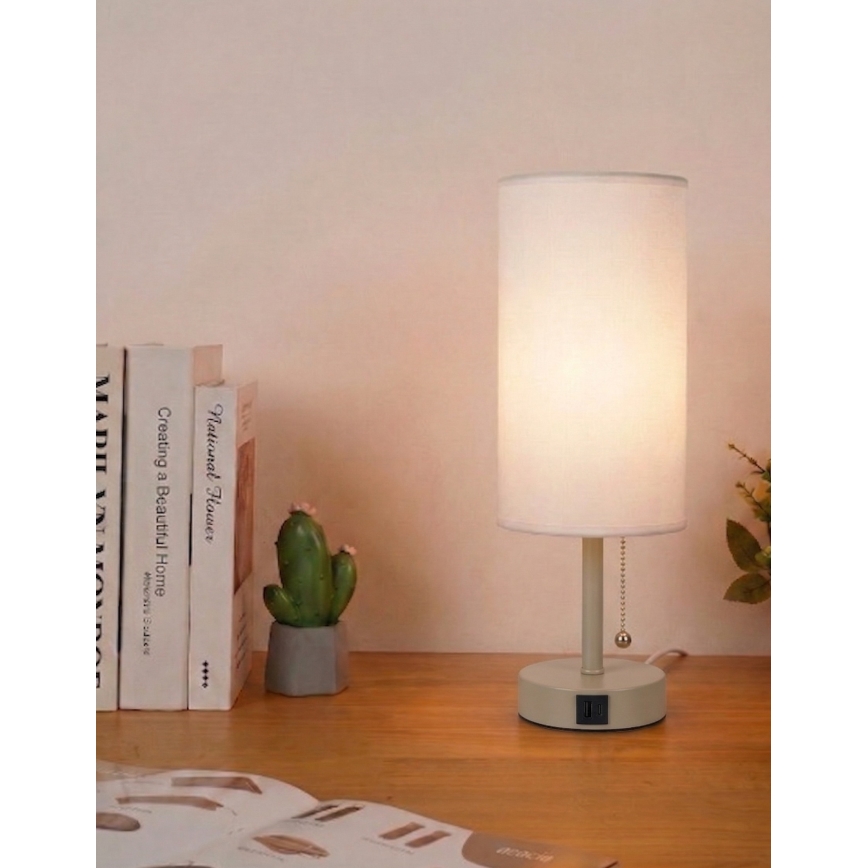 BRILAGI - Stona lampa sa USB priključkom TABLON 1xE27/25W/230V bež/bela