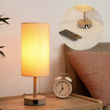 Brilagi - Stona lampa sa USB priključkom TABLON 1xE27/25W/230V, bež