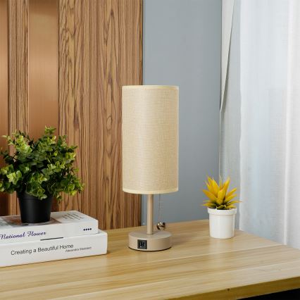 Brilagi - Stona lampa sa USB priključkom TABLON 1xE27/25W/230V, bež