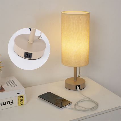 Brilagi - Stona lampa sa USB priključkom TABLON 1xE27/25W/230V, bež