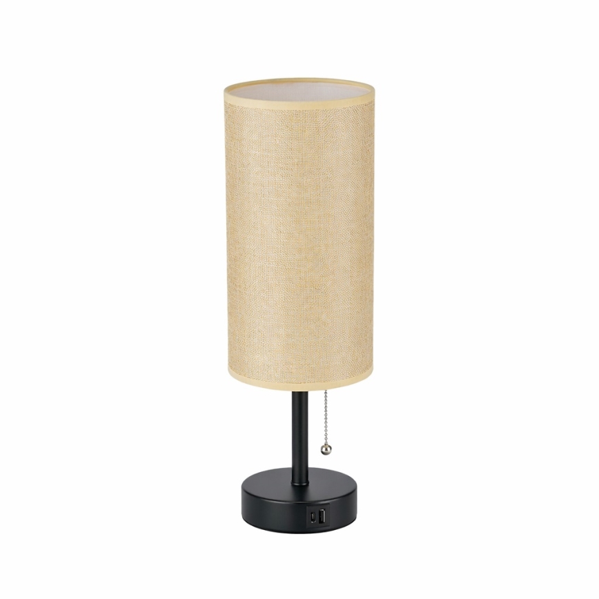 Brilagi - Stona lampa sa USB priključkom TABLON 1xE27/25W/230V crna/bež