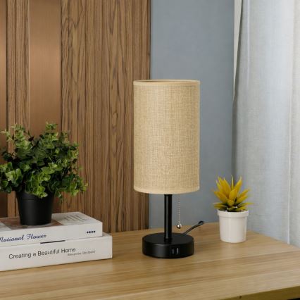 Brilagi - Stona lampa sa USB priključkom TABLON 1xE27/25W/230V crna/bež