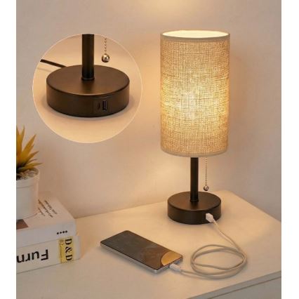 Brilagi - Stona lampa sa USB priključkom TABLON 1xE27/25W/230V crna/bež