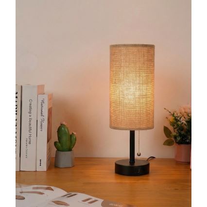 Brilagi - Stona lampa sa USB priključkom TABLON 1xE27/25W/230V crna/bež
