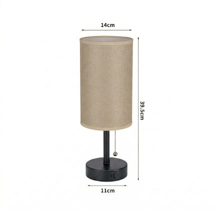 Brilagi - Stona lampa sa USB priključkom TABLON 1xE27/25W/230V crna/bež