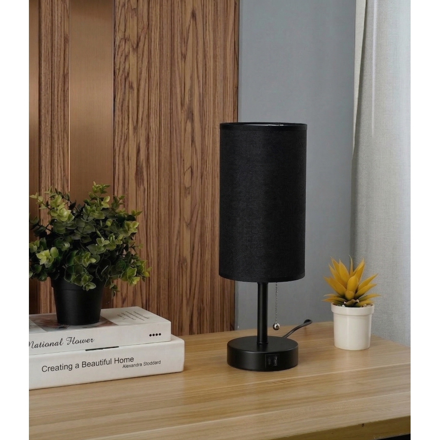 Brilagi - Stona lampa sa USB priključkom TABLON 1xE27/25W/230V crna