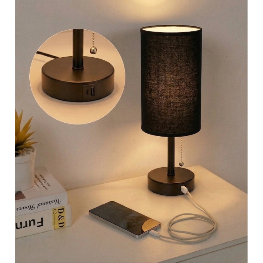 Brilagi - Stona lampa sa USB priključkom TABLON 1xE27/25W/230V crna