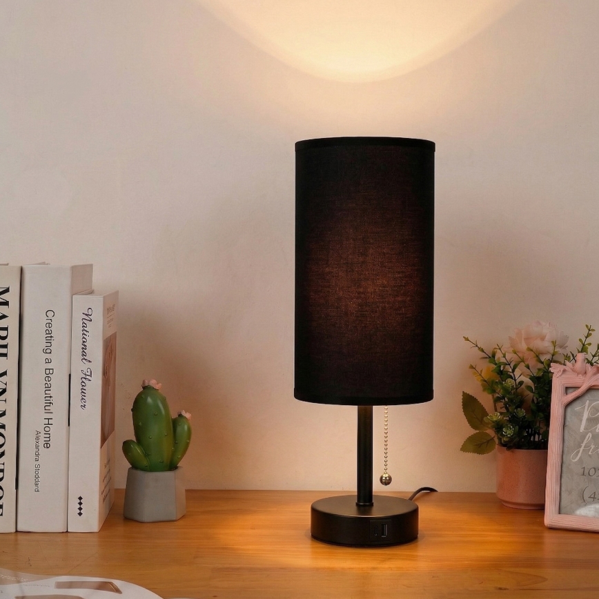 Brilagi - Stona lampa sa USB priključkom TABLON 1xE27/25W/230V crna