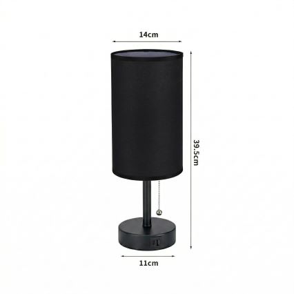 Brilagi - Stona lampa sa USB priključkom TABLON 1xE27/25W/230V crna