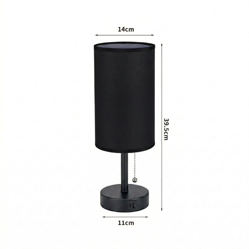 Brilagi - Stona lampa sa USB priključkom TABLON 1xE27/25W/230V crna