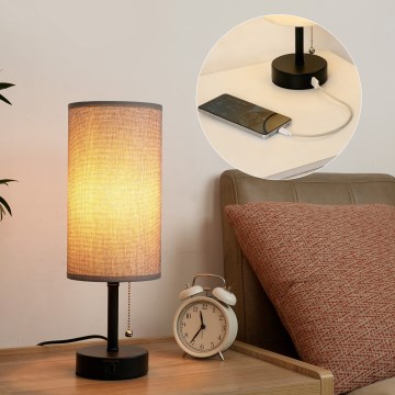 Brilagi - Stona lampa sa USB priključkom TABLON 1xE27/25W/230V crna/siva