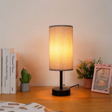 Brilagi - Stona lampa sa USB priključkom TABLON 1xE27/25W/230V crna/siva