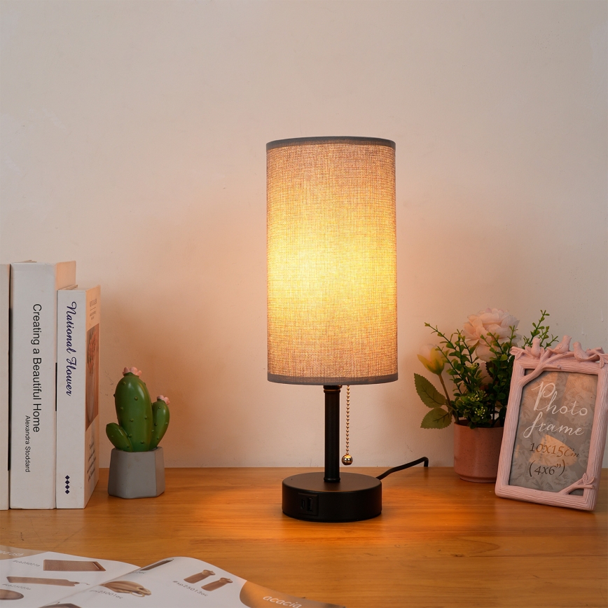 Brilagi - Stona lampa sa USB priključkom TABLON 1xE27/25W/230V crna/siva