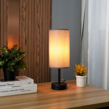 Brilagi - Stona lampa sa USB priključkom TABLON 1xE27/25W/230V crna/siva