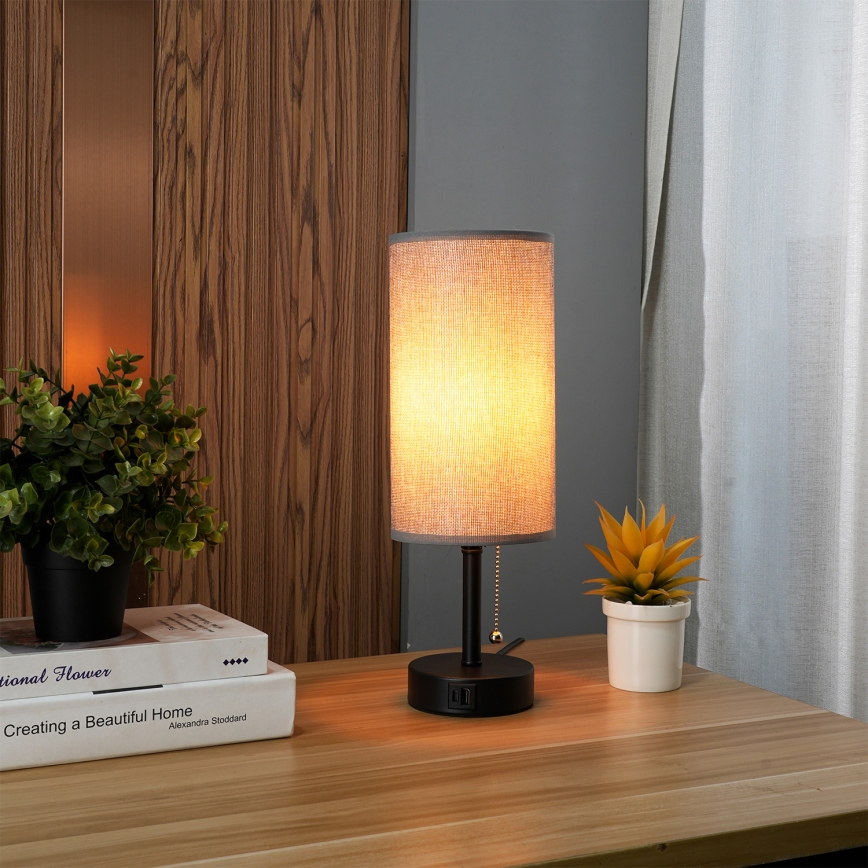 Brilagi - Stona lampa sa USB priključkom TABLON 1xE27/25W/230V crna/siva