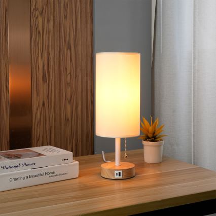 Brilagi - Stona lampa sa USB priključkom TABLON 1xE27/25W/230V hrast/bela/krem