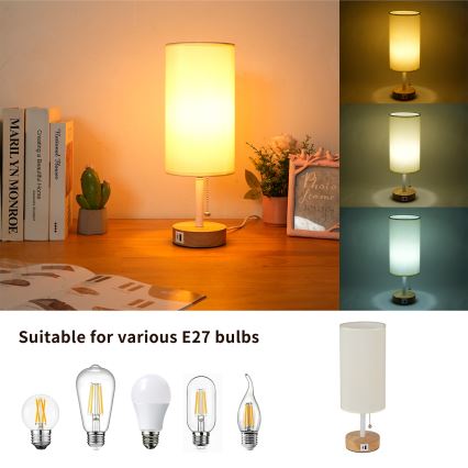 Brilagi - Stona lampa sa USB priključkom TABLON 1xE27/25W/230V hrast/bela/krem