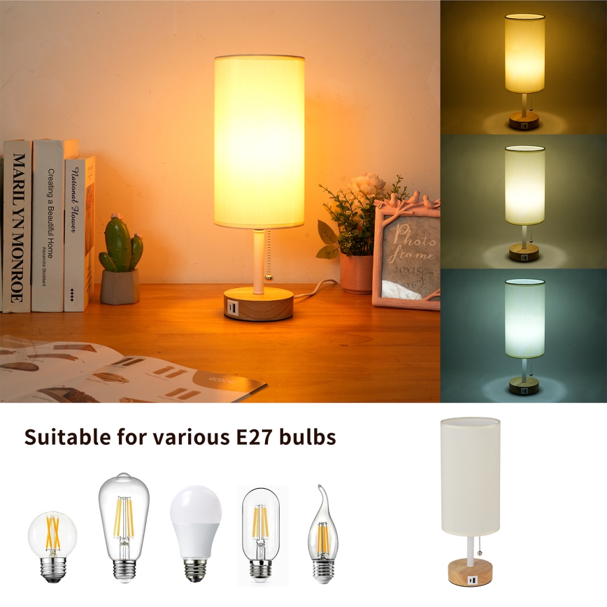 Brilagi - Stona lampa sa USB priključkom TABLON 1xE27/25W/230V hrast/bela/krem