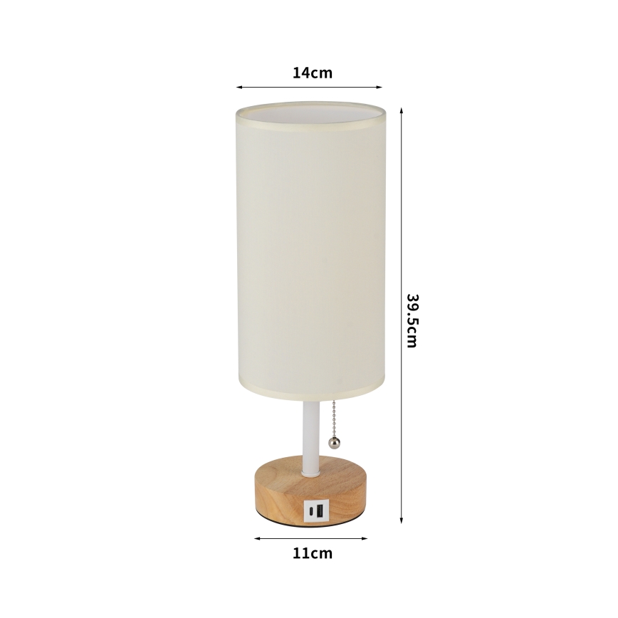 Brilagi - Stona lampa sa USB priključkom TABLON 1xE27/25W/230V hrast/bela/krem