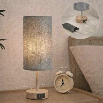 Brilagi - Stona lampa sa USB priključkom TABLON 1xE27/25W/230V hrast/bež/siva