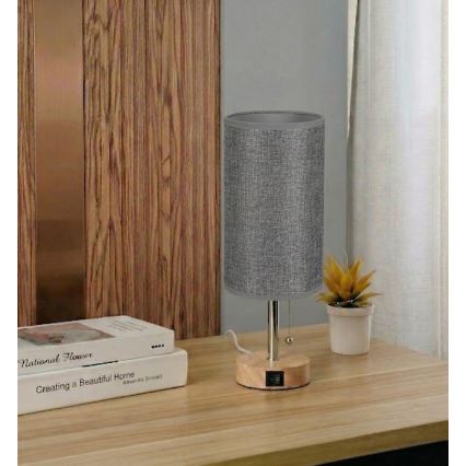 Brilagi - Stona lampa sa USB priključkom TABLON 1xE27/25W/230V hrast/bež/siva
