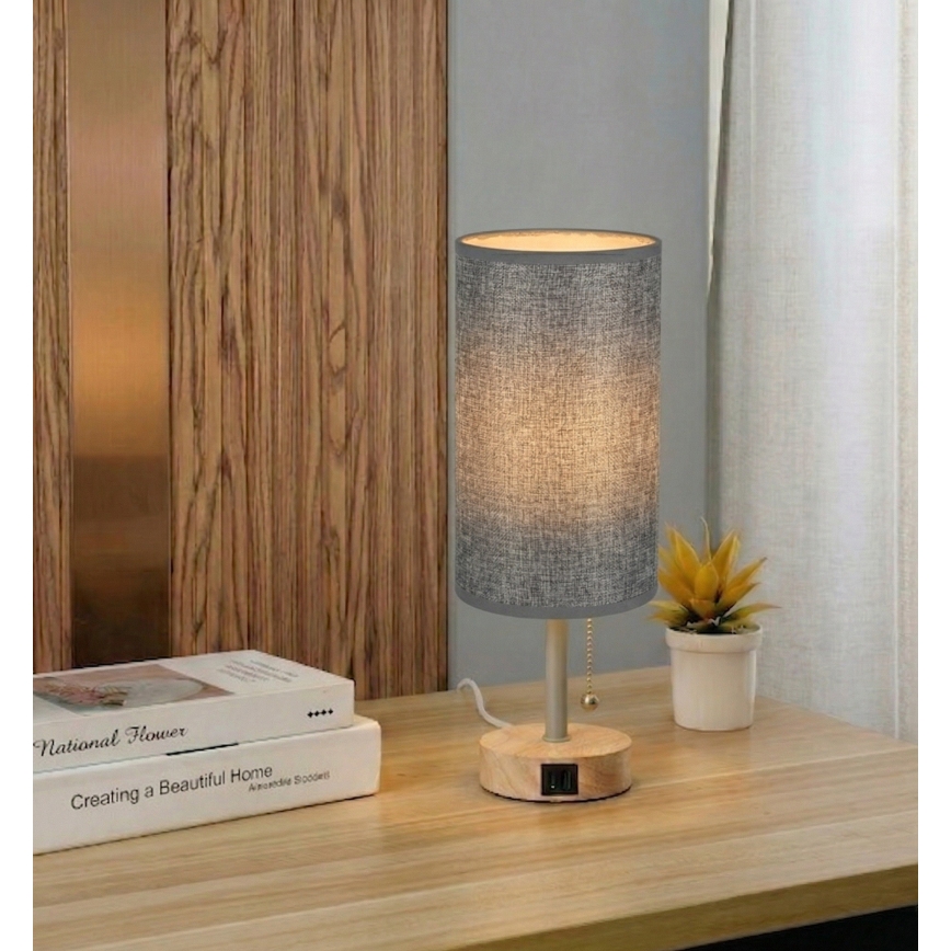 Brilagi - Stona lampa sa USB priključkom TABLON 1xE27/25W/230V hrast/bež/siva