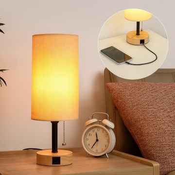 Brilagi - Stona lampa sa USB priključkom TABLON 1xE27/25W/230V hrast/crna/bež