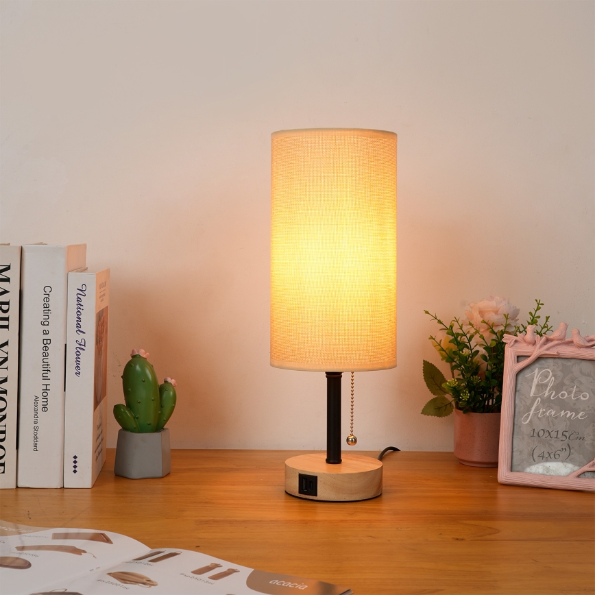 Brilagi - Stona lampa sa USB priključkom TABLON 1xE27/25W/230V hrast/crna/bež