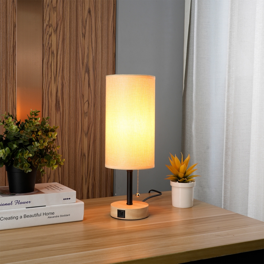 Brilagi - Stona lampa sa USB priključkom TABLON 1xE27/25W/230V hrast/crna/bež