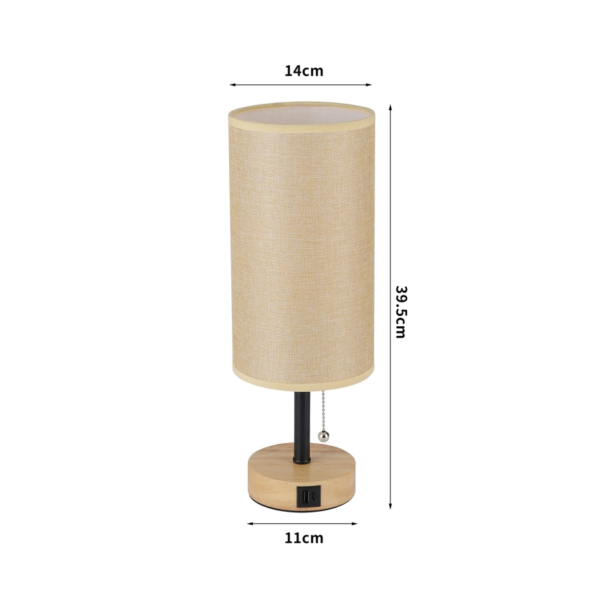 Brilagi - Stona lampa sa USB priključkom TABLON 1xE27/25W/230V hrast/crna/bež