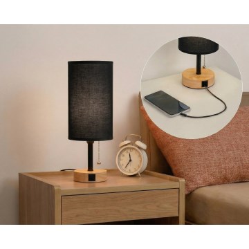 Brilagi - Stona lampa sa USB priključkom TABLON 1xE27/25W/230V hrast/crna