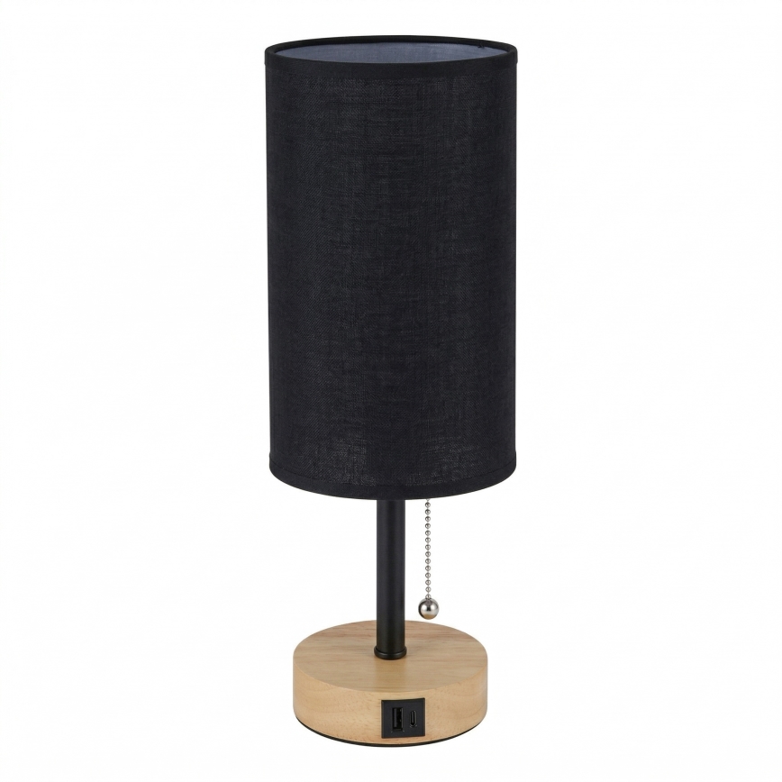 Brilagi - Stona lampa sa USB priključkom TABLON 1xE27/25W/230V hrast/crna