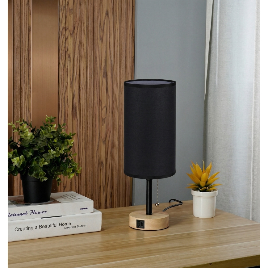 Brilagi - Stona lampa sa USB priključkom TABLON 1xE27/25W/230V hrast/crna