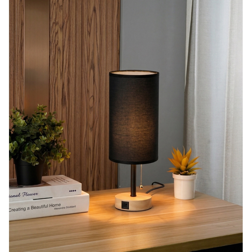 Brilagi - Stona lampa sa USB priključkom TABLON 1xE27/25W/230V hrast/crna