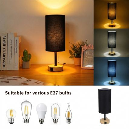 Brilagi - Stona lampa sa USB priključkom TABLON 1xE27/25W/230V hrast/crna