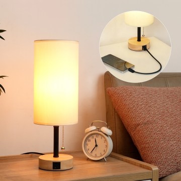 Brilagi - Stona lampa sa USB priključkom TABLON 1xE27/25W/230V hrast/crna/krem