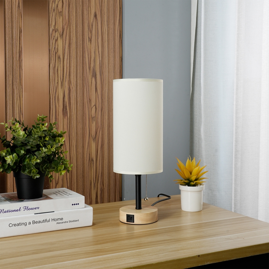 Brilagi - Stona lampa sa USB priključkom TABLON 1xE27/25W/230V hrast/crna/krem