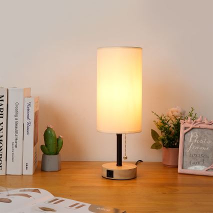 Brilagi - Stona lampa sa USB priključkom TABLON 1xE27/25W/230V hrast/crna/krem