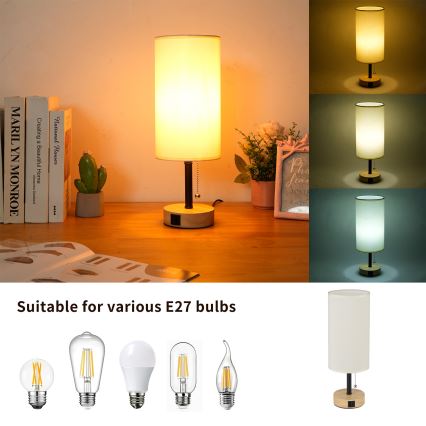 Brilagi - Stona lampa sa USB priključkom TABLON 1xE27/25W/230V hrast/crna/krem