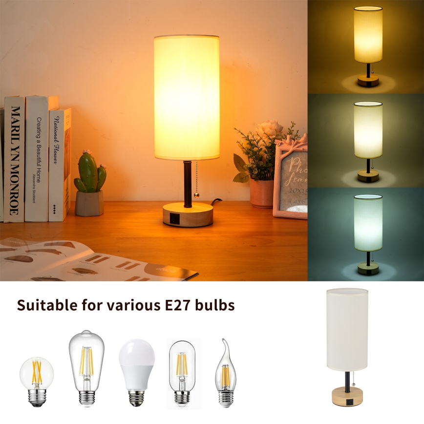 Brilagi - Stona lampa sa USB priključkom TABLON 1xE27/25W/230V hrast/crna/krem