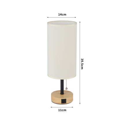 Brilagi - Stona lampa sa USB priključkom TABLON 1xE27/25W/230V hrast/crna/krem