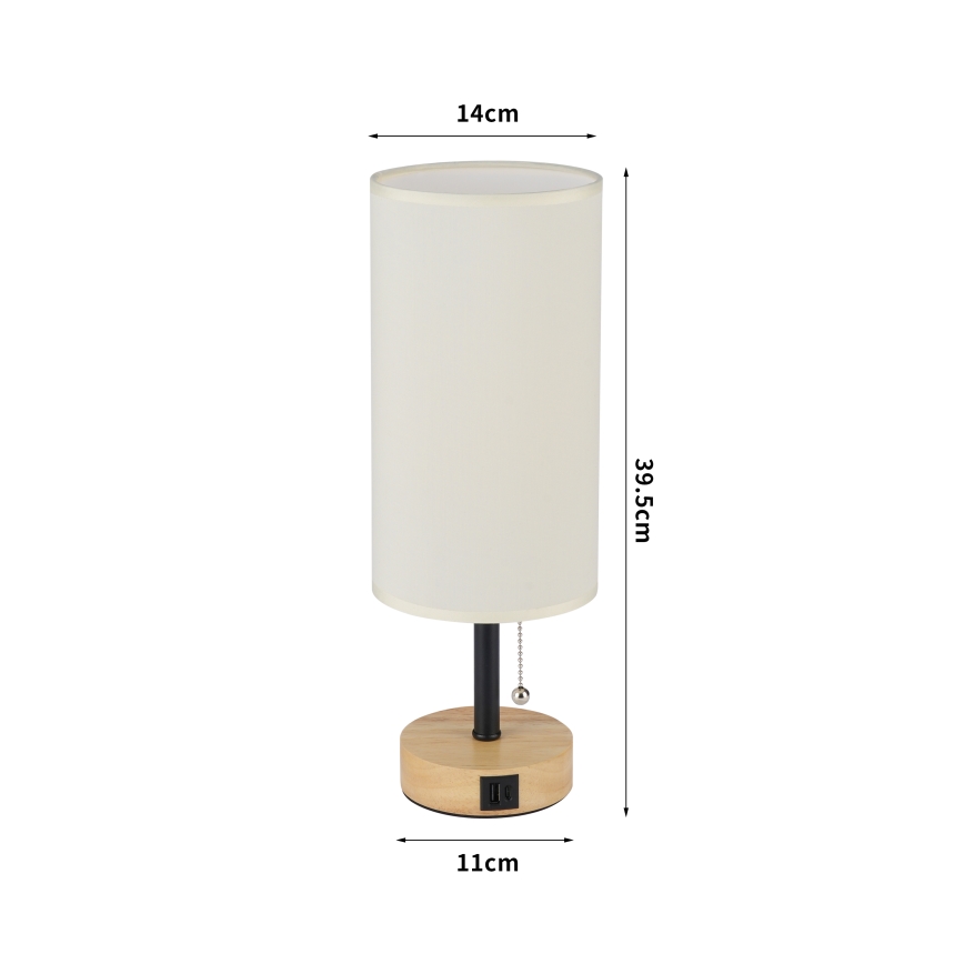 Brilagi - Stona lampa sa USB priključkom TABLON 1xE27/25W/230V hrast/crna/krem