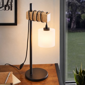 BRILAGI - Stona lampa WOOD GLASS 1xE27/40W/230V braon/crna/bela