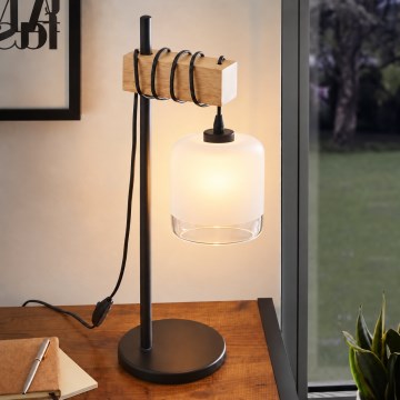 BRILAGI - Stona lampa WOOD GLASS 1xE27/40W/230V braon/crna/bela