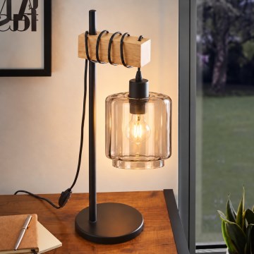 BRILAGI - Stona lampa WOOD GLASS 1xE27/40W/230V braon/crna/dimljeno bež