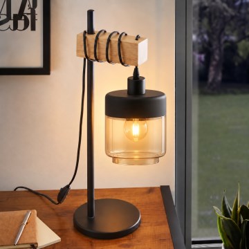 BRILAGI - Stona lampa WOOD GLASS 1xE27/40W/230V braon/crna/dimljeno bež