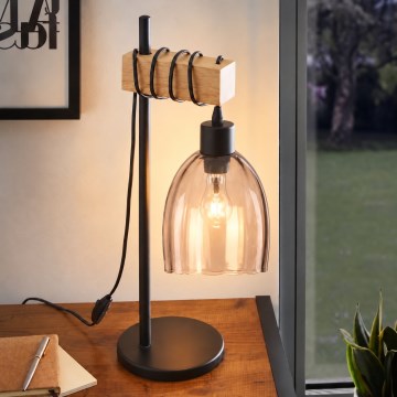 BRILAGI - Stona lampa WOOD GLASS 1xE27/40W/230V braon/crna/zadimljeno bež