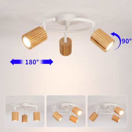Brilagi - Stropna spot svetiljka MODERN WOOD 3xGU10/8W/230V drvo/bela