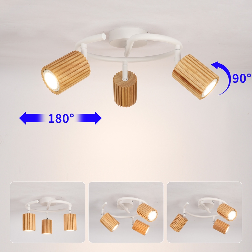 Brilagi - Stropna spot svetiljka MODERN WOOD 3xGU10/8W/230V drvo/bela